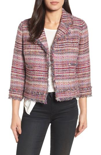 Women's Halogen Tweed Open Front Jacket - Red
