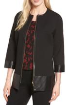 Women's Ming Wang Faux Leather Trim Zip Jacket