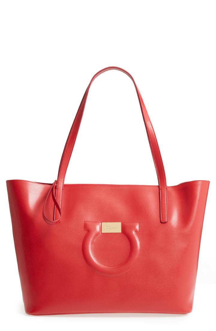 Salvatore Ferragamo City Quilted Gancio Leather Tote - Red