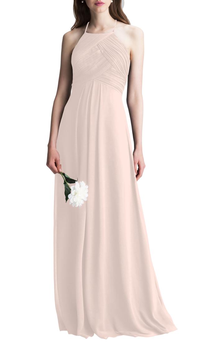 Women's #levkoff Halter Chiffon A-line Gown (similar To 16w) - Pink