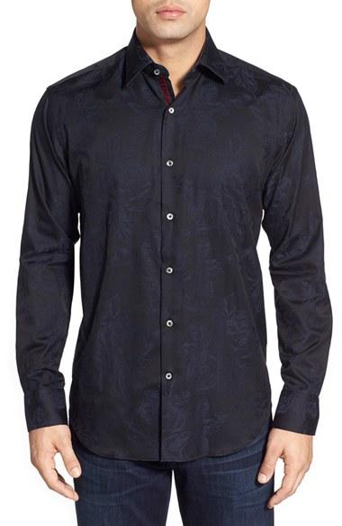 Men's Bugatchi Classic Fit Sport Shirt, Size - Black