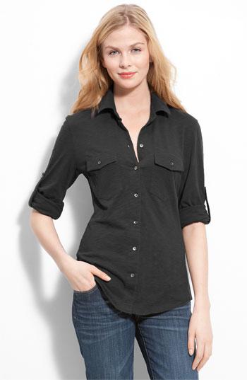 Sandra Ingrish Three Quarter Roll Sleeve Knit Shirt Black