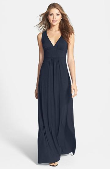 Petite Women's Loveappella V-neck Jersey Maxi Dress P - Blue
