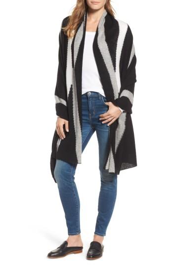 Women's White + Warren Travel Intarsia Cashmere Wrap, Size - Black