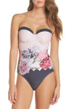 Women's Ted Baker London Palace Gardens Frill Cup Convertible One-piece Swimsuit C/d - Pink