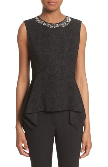 Women's Erdem Embellished Jacquard Peplum Top Us / 12 Uk - Black