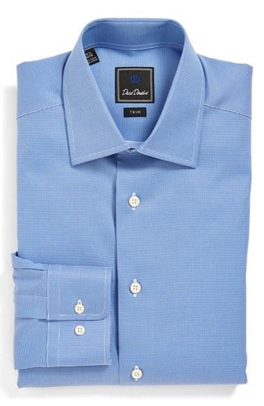 Men's David Donahue Trim Fit Texture Dress Shirt 32/33 - Blue