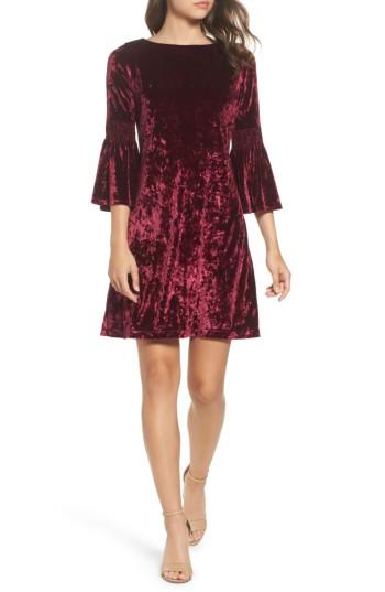 Women's Gabby Skye Crushed Velvet Bell Sleeve Dress - Red