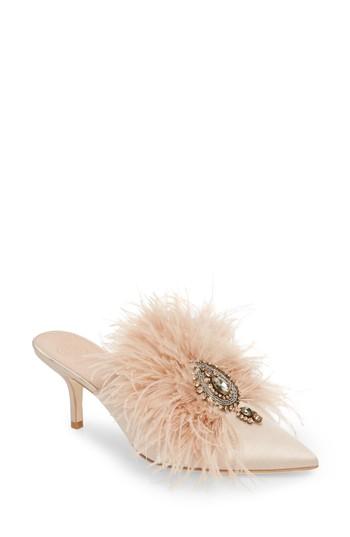 Women's Tory Burch Elodie Embellished Feather Mule M - Beige