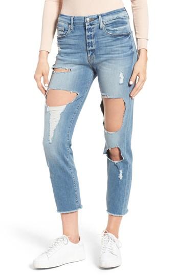 Women's Good American Good Cuts High Rise Raw Edge Boyfriend Jeans - Blue