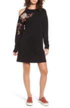 Women's Socialite Embroidered Sweatshirt Dress - Black