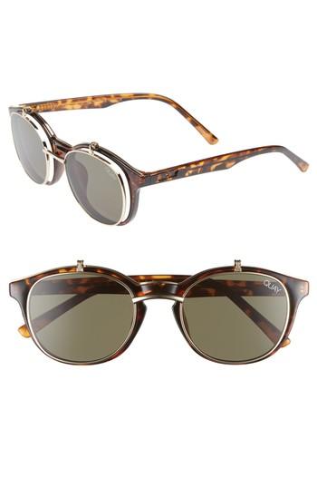 Women's Quay Australia Penny Royal 55mm Flip-up Round Sunglasses - Tort/ Green