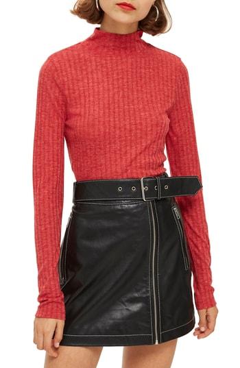 Women's Topshop Funnel Neck Shirt Us (fits Like 0) - Red