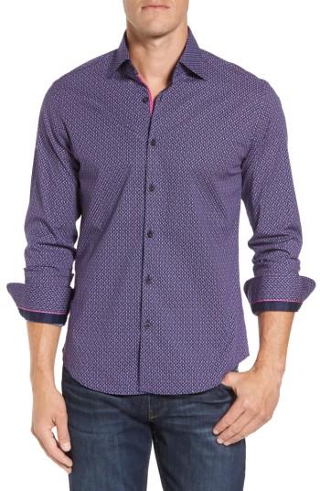 Men's Stone Rose Slim Fit Teardrop Print Sport Shirt (m) - Purple