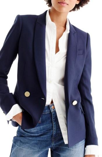 Petite Women's J.crew Dover Italian Wool Blazer P - Blue