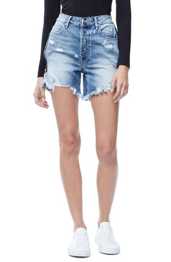 Women's Good American The Bombshell High Waist Distressed Denim Shorts - Blue