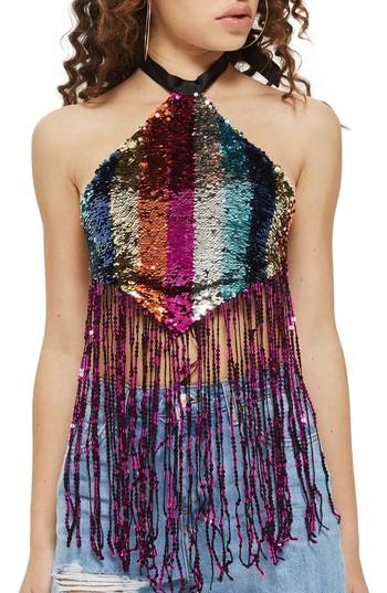 Women's Topshop Rainbow Sequin Halter Top - Pink