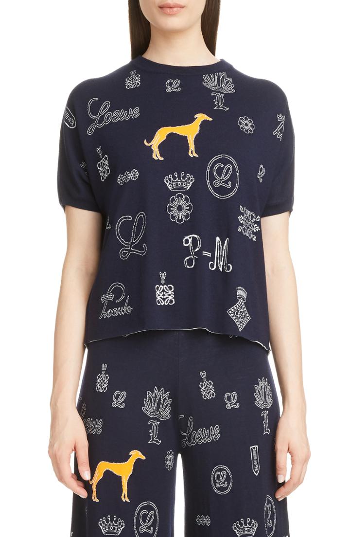 Women's Loewe Dog & Logo Knit Crop Sweater