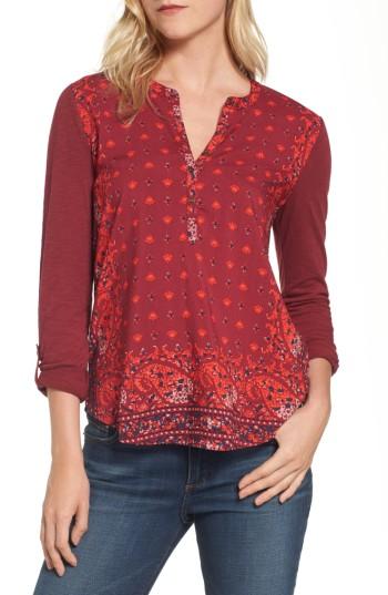 Women's Lucky Brand Print Henley - Burgundy