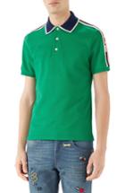 Men's Gucci Jacquard Stripe Sleeve Pique Polo - Green