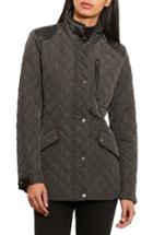 Petite Women's Lauren Ralph Lauren Faux Leather Trim Quilted Coat P - Black