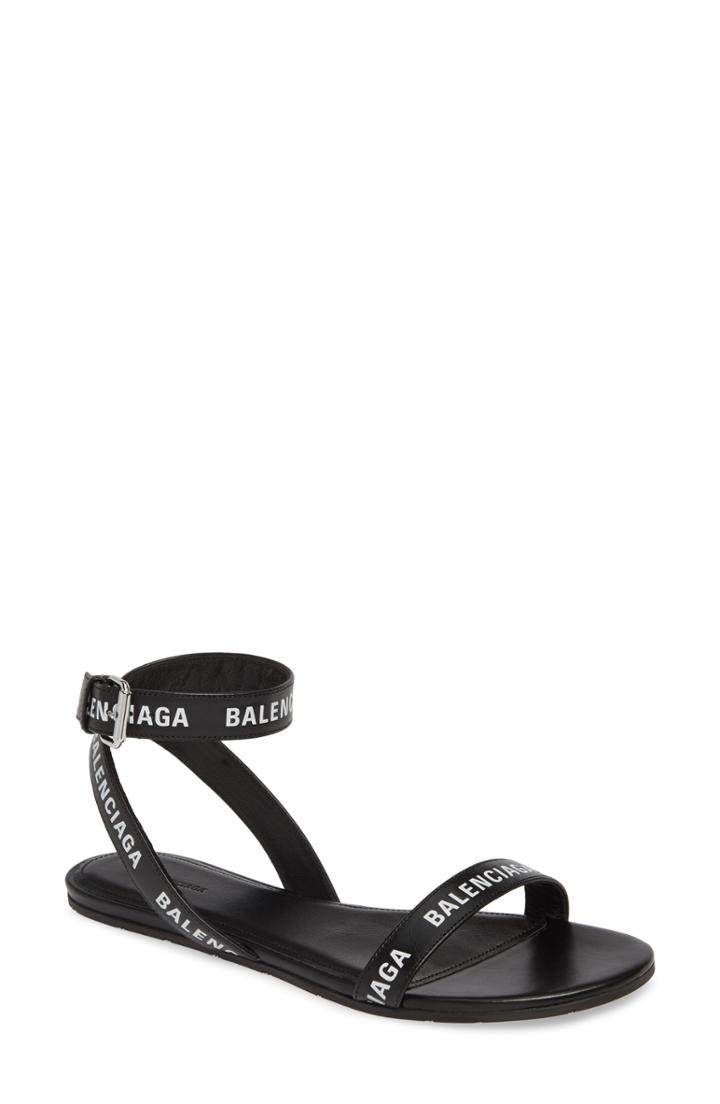 Women's Balenciaga Logo Ankle Strap Sandal Us / 37eu - Black