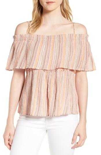 Women's Lucky Brand Metallic Stripe Crinkled Top - Coral
