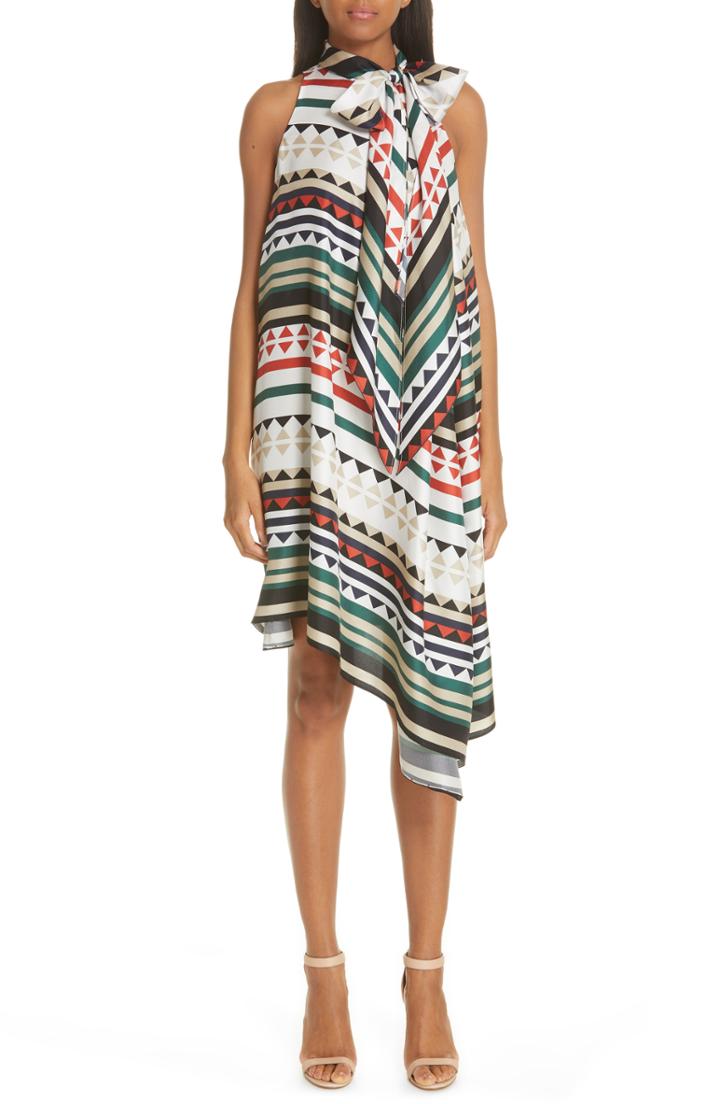 Women's Oscar De La Renta Print Handkerchief Hem Dress - White
