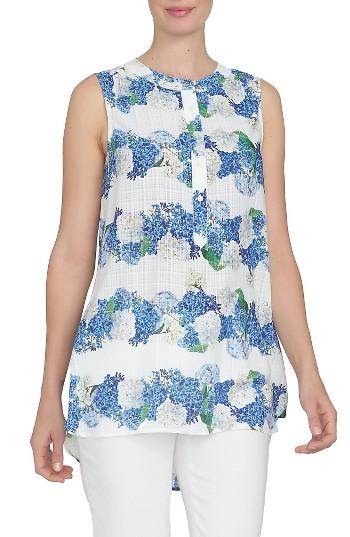 Women's Cece Hydrangea Plaid Henley Blouse