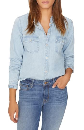 Women's Sanctuary Daytime Ruffle Chambray Blouse, Size - Blue