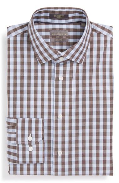 Men's Calibrate Trim Fit Non-iron Check Dress Shirt 34/35 - Blue