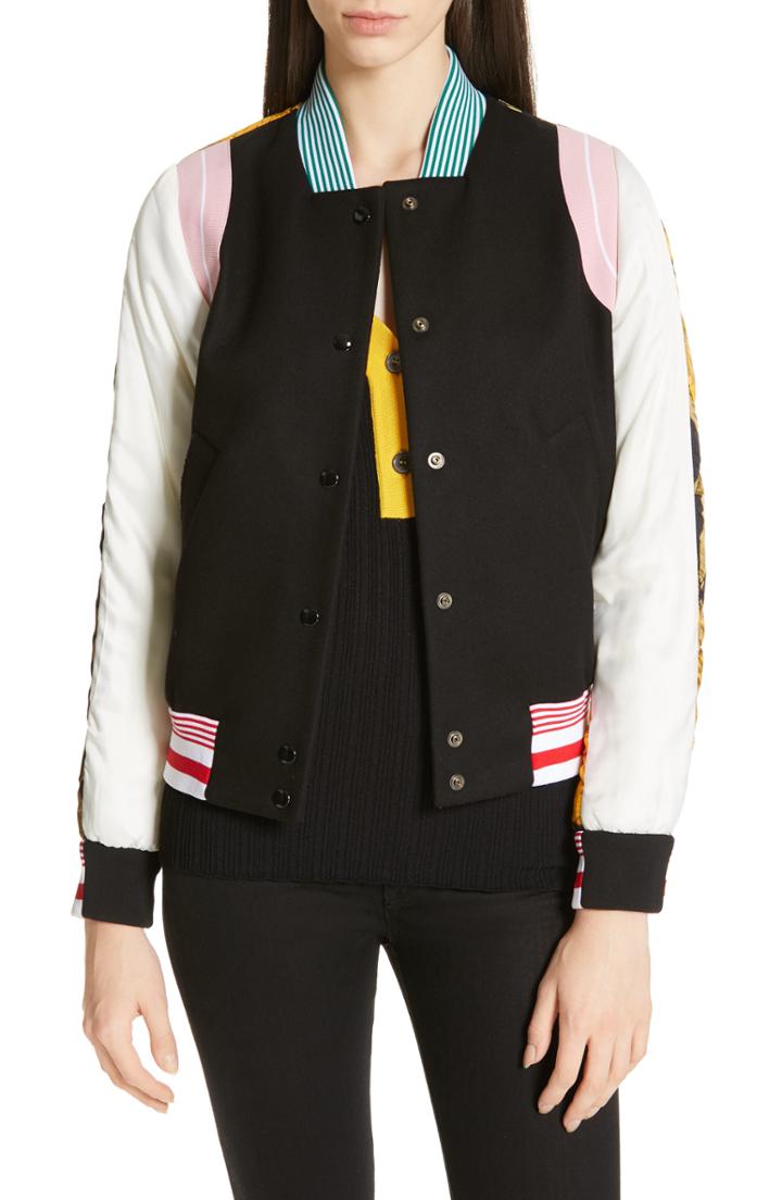 Women's N?21 Floral Print Contrast Varsity Jacket Us / 36 It - Black