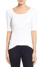 Women's Caslon Ballet Neck Cotton & Modal Knit Elbow Sleeve Tee - White