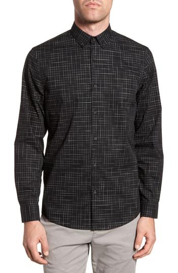 Men's Calibrate Trim Fit Print Slub Sport Shirt - Black