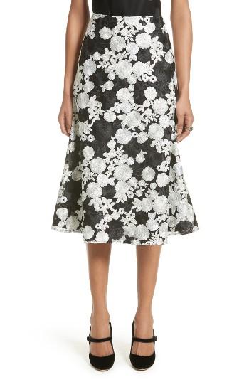 Women's St. John Floral Embroidered Flared Skirt - Black