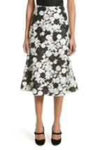 Women's St. John Floral Embroidered Flared Skirt - Black