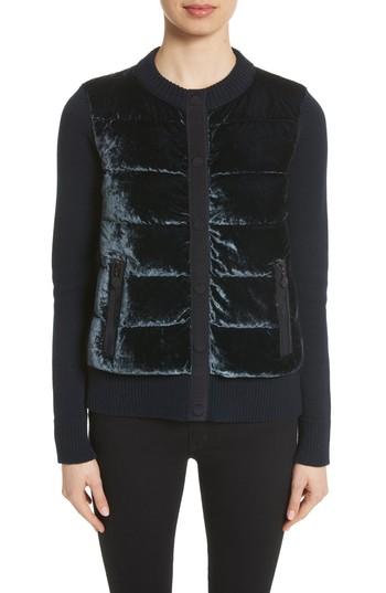Women's Moncler Quilted Velvet & Knit Cardigan - Blue