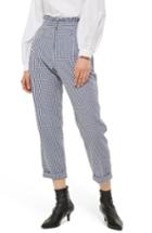 Women's Topshop Ruffle Waist Gingham Trousers Us (fits Like 0) - Blue