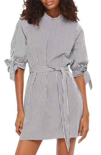 Women's Topshop Stripe Belted Poplin Shift Dress Us (fits Like 0) - Black