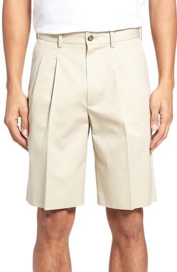 Men's Nordstrom Men's Shop Pleated Supima Cotton Shorts - Beige