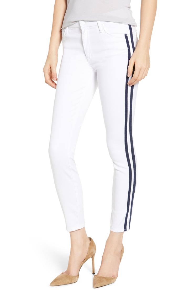 Women's Mother The Looker Stripe Ankle Skinny Jeans - White