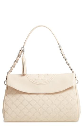Tory Burch Fleming Leather Foldover Hobo - Ivory