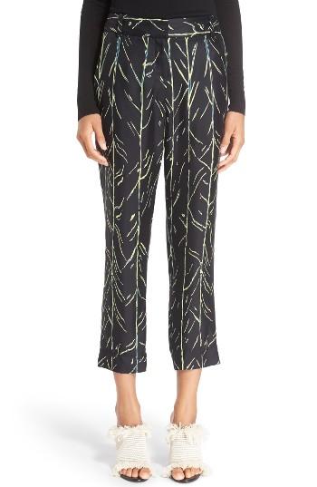 Women's Proenza Schouler Print Silk Twill Crop Pants - Black