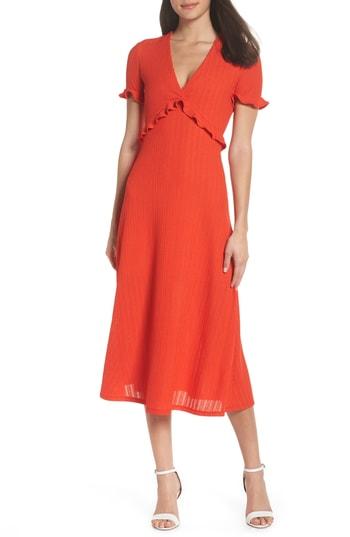 Women's Nsr Maci Ruffle Midi Dress - Red