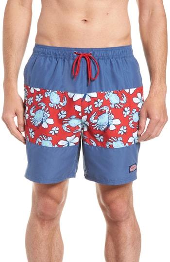 Men's Vineyard Vines Chappy Crab Piece Swim Trunks, Size - Blue