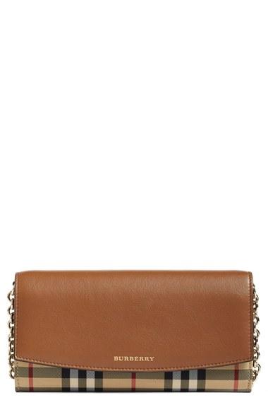 Women's Burberry Henley Leather Wallet On A Chain - Brown