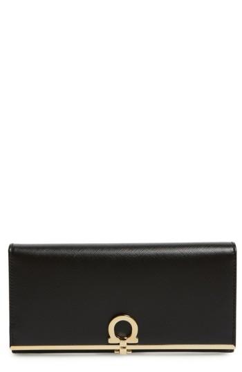 Women's Salvatore Ferragamo Bar Saffiano Calfskin Wallet - Black