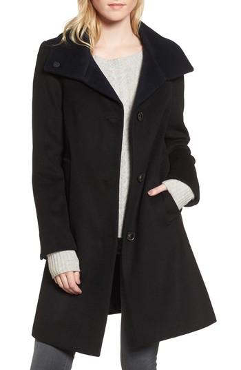 Women's Dkny Felt Twill Wool Blend Coat - Black