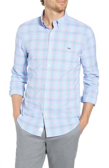 Men's Vineyard Vines Ridge Hill Slim Fit Check Performance Sport Shirt, Size - Blue