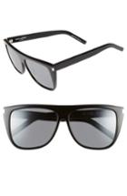 Women's Saint Laurent Sl1 59mm Flat Top Sunglasses - Black/ Silver